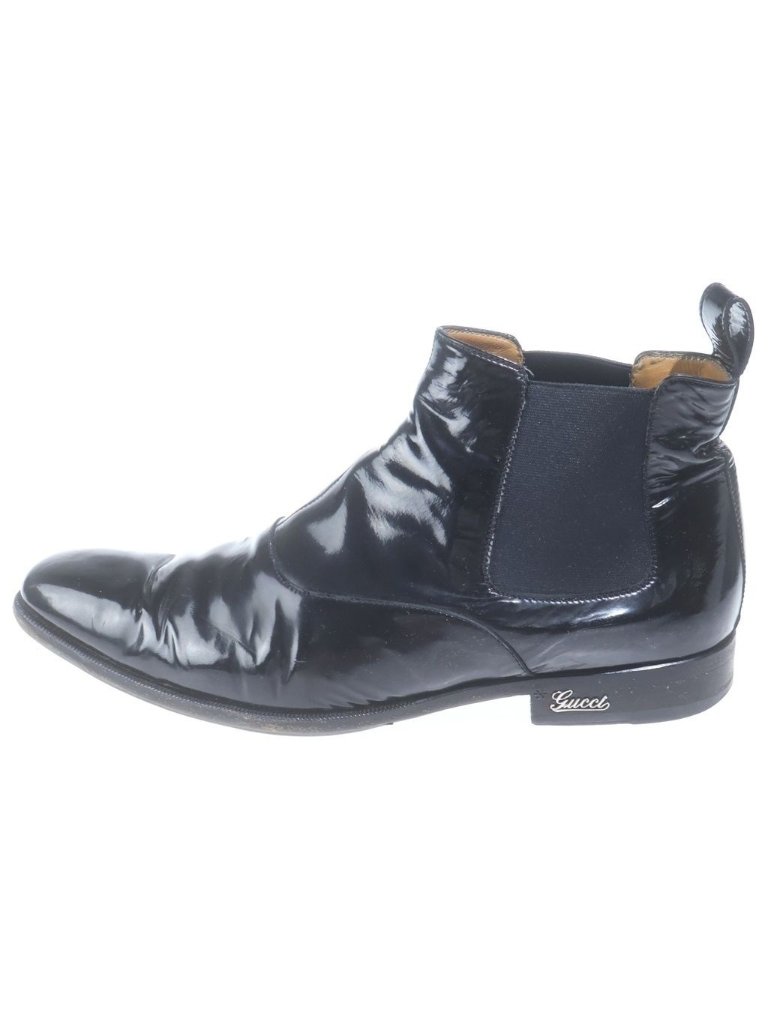 Gucci Side Gore Leather Short Boots Patent Shoes Black